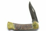 Pocket Knife With Fossil Dinosaur Bone (Gembone) Inlays #370850-3